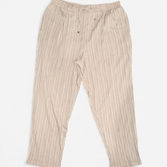 Tan Stripe Textured Lightweight Drawstring Pants - Picture 2 of 9